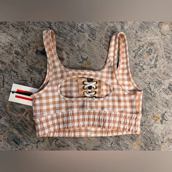 P.E Nation Beige Checkered Crop Top BNWT size S - Picture 4 of 4